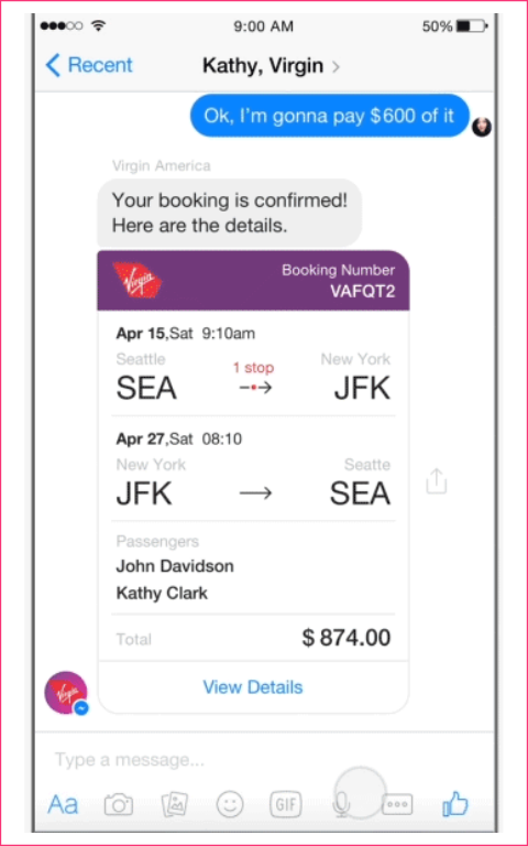 A checkout design for booking via chat