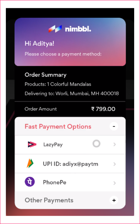 An example of  a mobile-friendly checkout