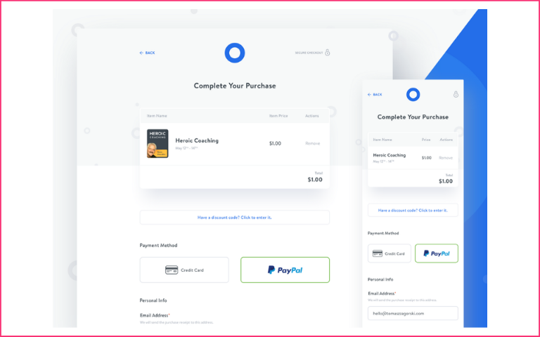 A checkout landing page with order summary
