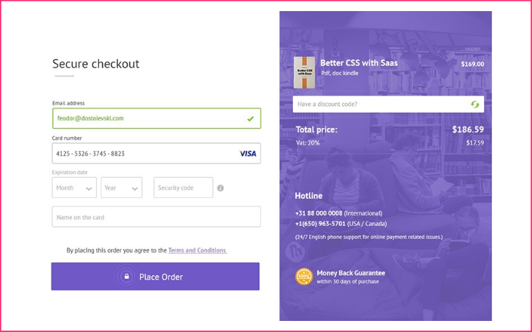 A checkout design showing customer support