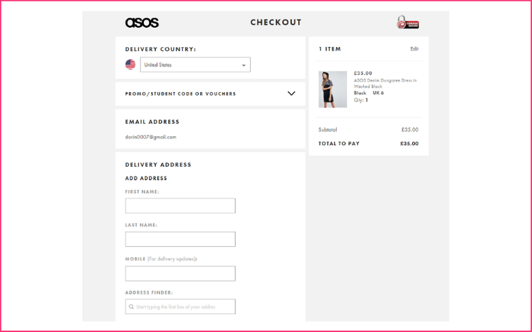 A checkout page design with address finder