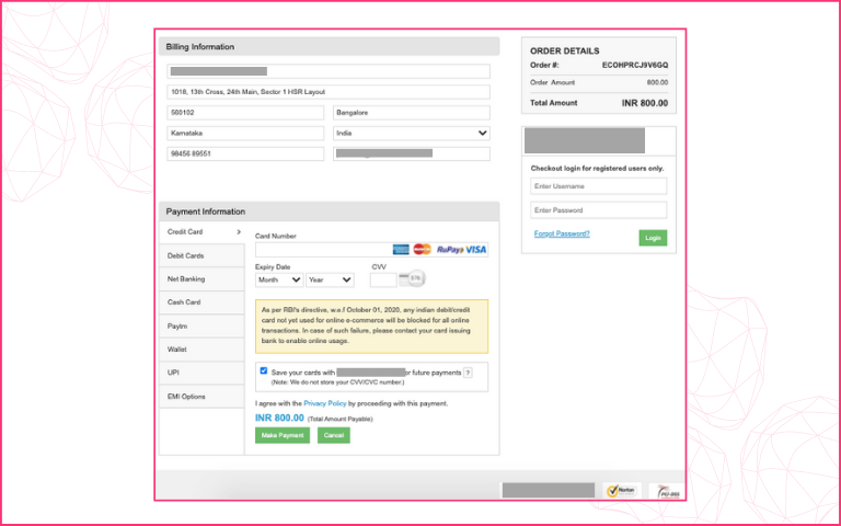 A lengthy checkout process