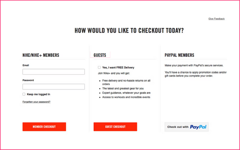 A website offering guest checkout option