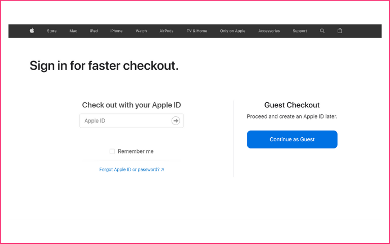 Apple store offering guest checkout to its customers