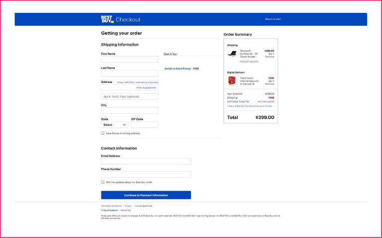 A minimalistic checkout design