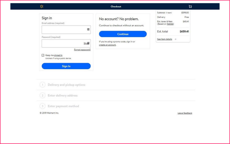 No account checkout by Walmart