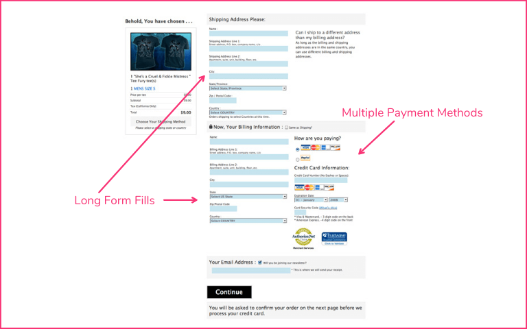 Long forms with multiple payment methods